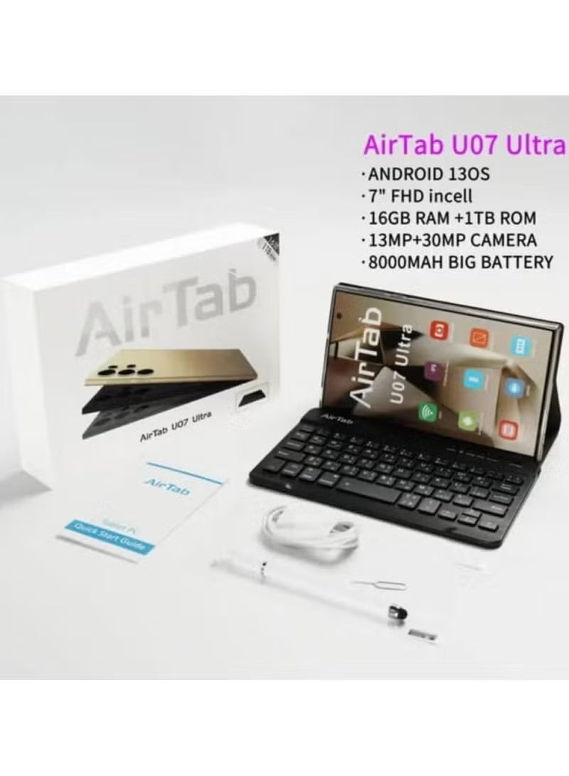 AIR TAB جهاز U07 التابلت الذكي الفائق مع لوحة مفاتيح عربية – شاشة FHD بحجم 7 إنش، 16 جيجابايت RAM، 1 تيرابايت تخزين، بطارية 8000 مللي أمبير – تابلت أندرويد سريع للعمل والدراسة والترفيه – بنفسجي داكن - Image 2